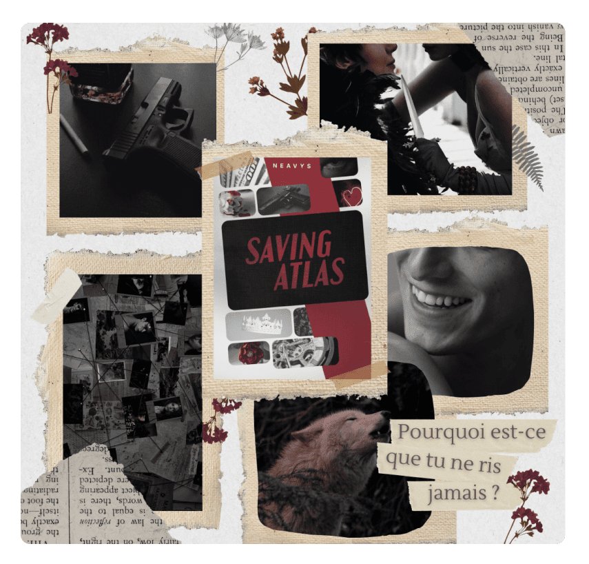 Moodboard de plusieurs photos qui représentent l'univers de Saving Atlas